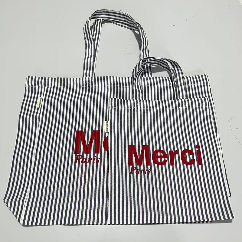 Mer Letter Print Canvas Bag, Simple Large-Capacity Tote Bag, Versatile Shoulder Bag for Daily Commuting