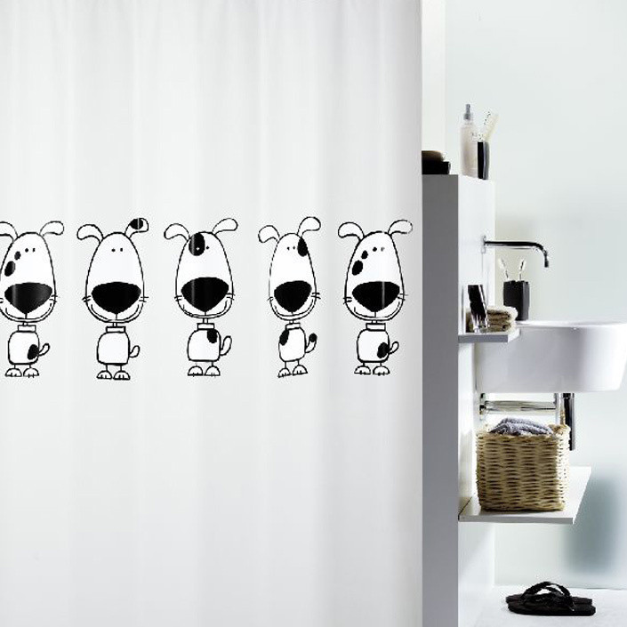 Swiss SPIRELLA Silk Pray Jane approva PEVA Plastic cartoon waterproof bath curtain black and white bigdog