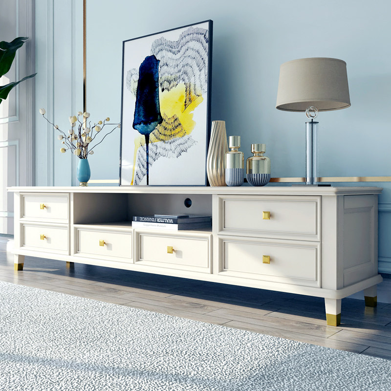 American light and luxurious TV cabinet Tea Table Combination Solid Wood Minima type TV enclosure Suit Living Room White Innate