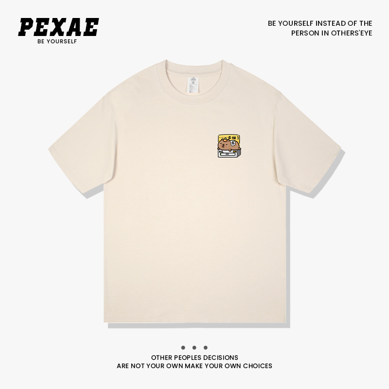 280g Heavyweight Pure Cotton Men's T-Shirt Short Sleeve 2024 New Kapibara Simple Casual T-Shirt