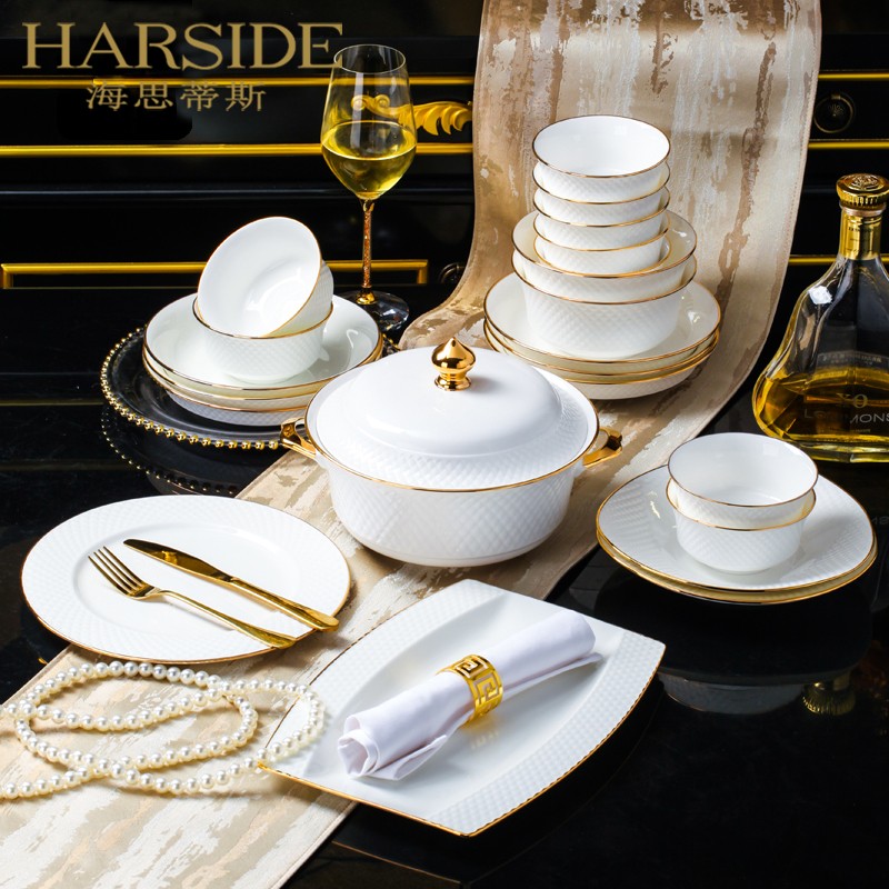 Heathtis European-style Jingdezhen Bone China Porcelain Tableware Light Lavish Home Phnom Penh Bowls Dishes High-end Bowl dishes