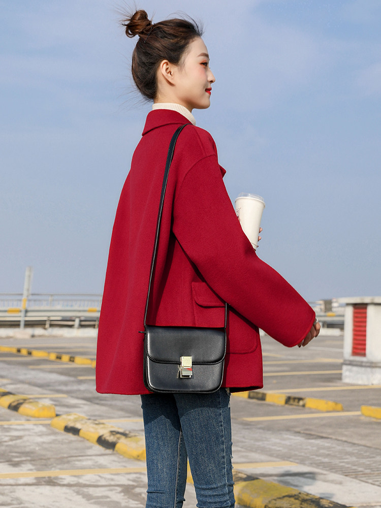 Double-sided cashmere coat women's short 2021 autumn new South Korea Dongdaemun horn buckle small wool coat