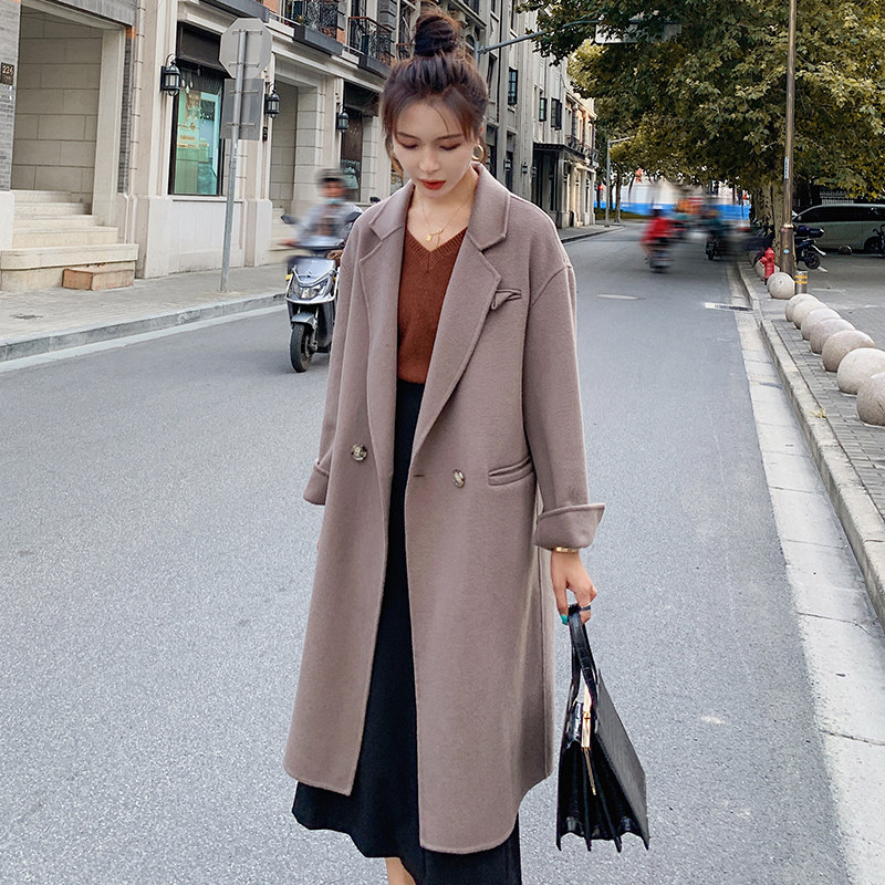 Double face cashmere Grand coat Women's medium long version 2021 Autumn winter new Korean version loose with lean upscale double face jacket