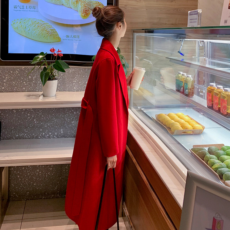 Double face cashmere Grand coat Women's medium long version 2021 Fall new pop Herbenwind Han version of the fur coat boom