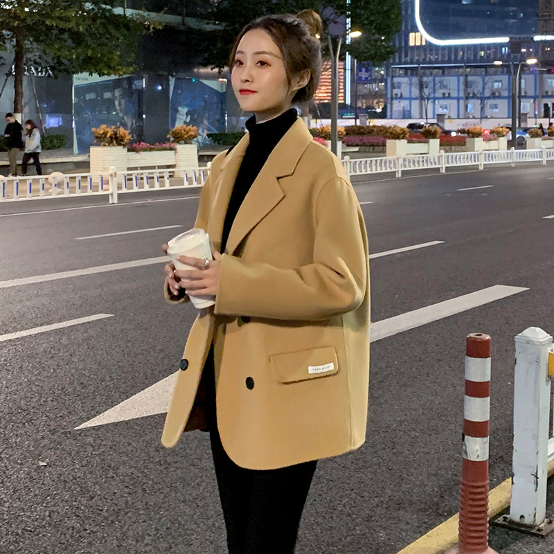 Small suit double face cashmere big coat woman short 2021 Fall new Hepburn Wind little Loose Fur Coats