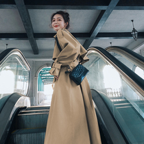 Trench coat women long knee 2021 spring new Korean version of loose knee British style pop casual coat tide