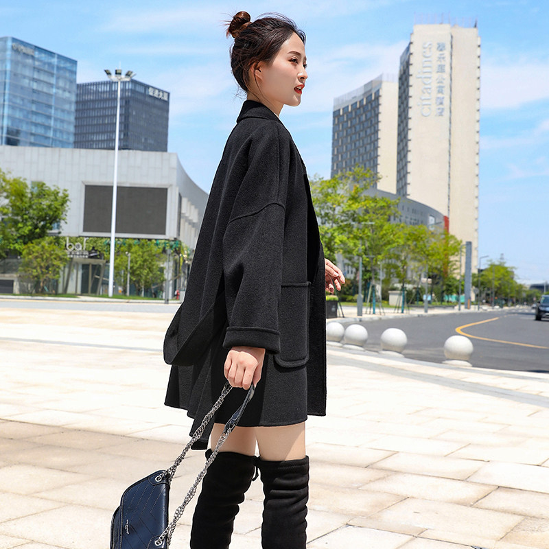 High end double face cashmere big coat woman short 2021 autumn winter new Korean version loose with gentle plush fur coat