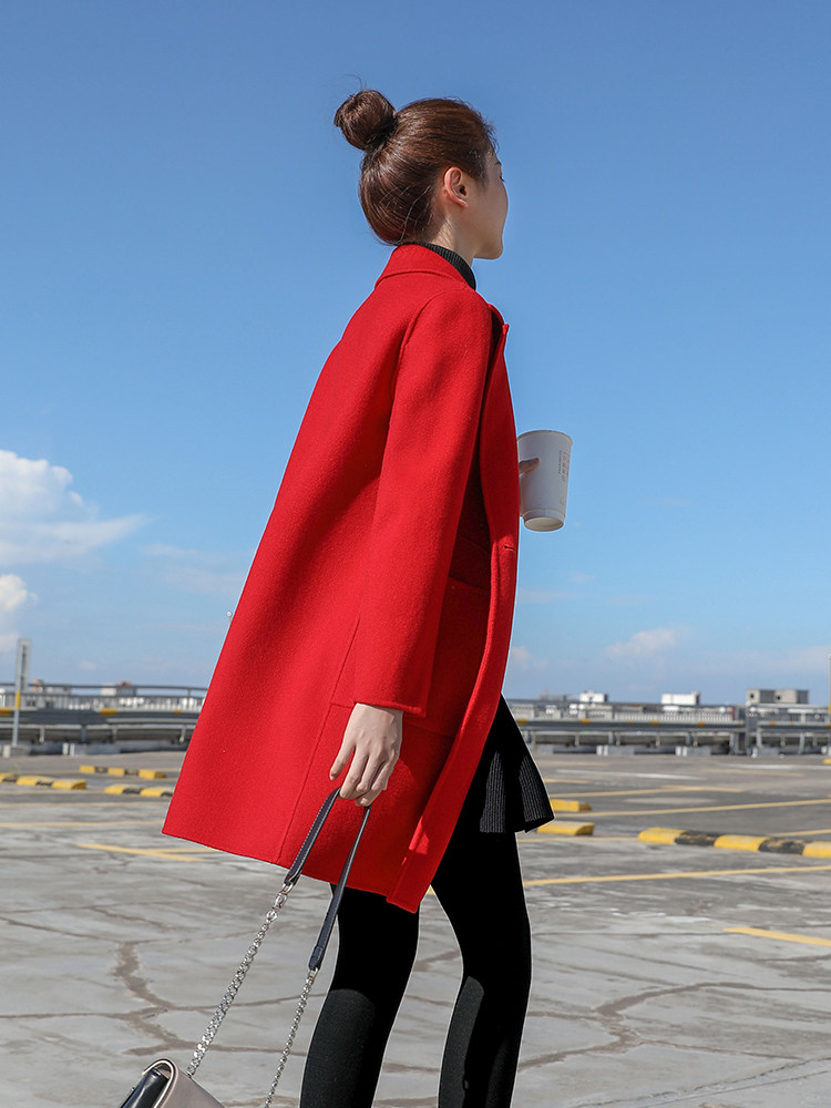 Hepburn style double-sided woolen small coat cashmere coat women's long version of Korean version 2021 autumn and winter new popular