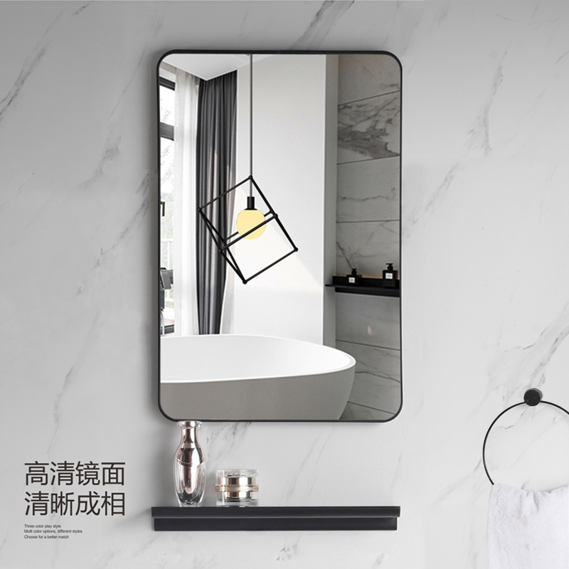 Bathroom mirror free punching hanging wall hanging self-adhesive wall toilet washstand makeup belt rack bathroom mirror