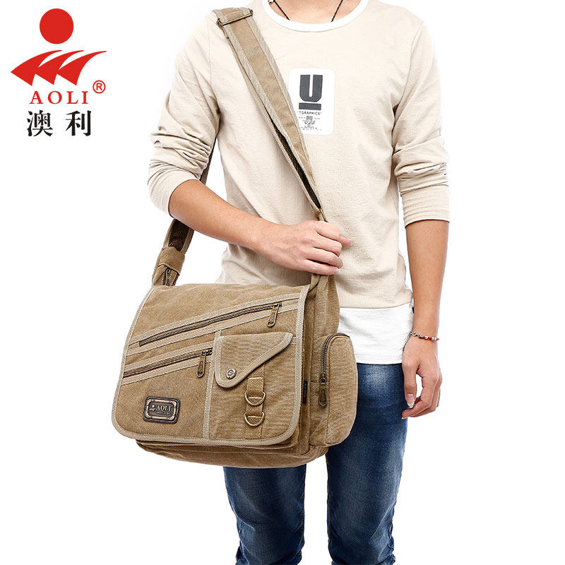 Aussie Single Shoulder Bag Men Casual Korean Version Trend Canvas Outdoor Sloping Satchel Bag to Express Large Capacity Business Trans-pack