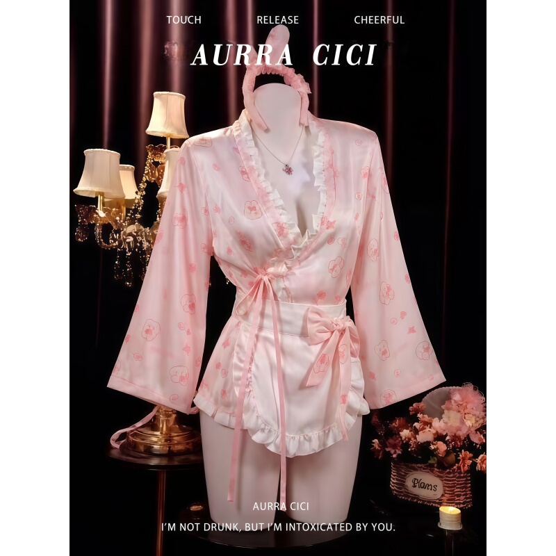 Fantasy "Under the Cherry Blossom Tree" Sexy Nightdress Japanese Kimono Cosplay Uniform Lingerie Women Pure Desire Qqny
