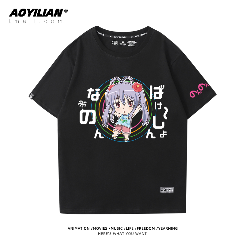 Crew Neck - Black - & 6comic    long Ah Ah girl Rihe   Miaopas Short sleeve T-shirt periphery men and women lovers