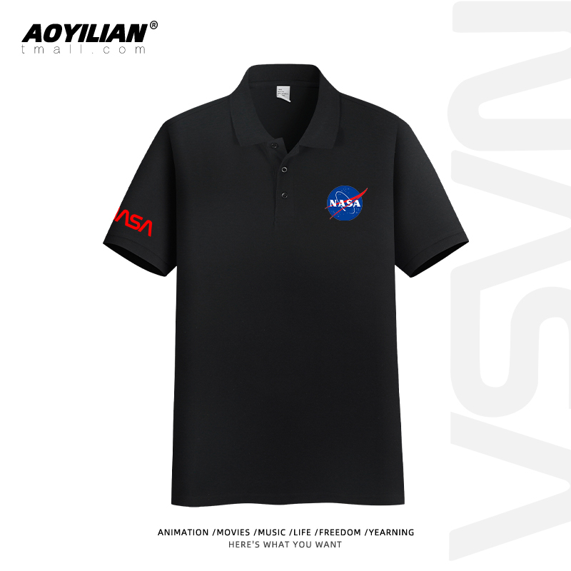 Nasa Co-Branded Men's Sports Lapel Polo Shirt Short-Sleeved T-Shirt for Men and Women Half-Sleeved Pure Cotton
