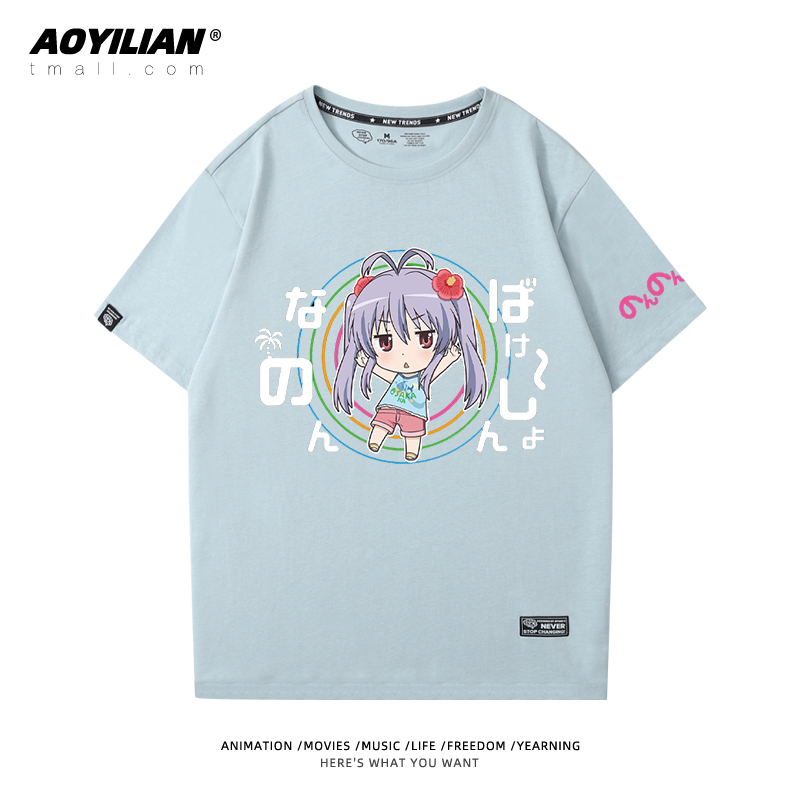 Crew Neck - Blue - & 6comic    long Ah Ah girl Rihe   Miaopas Short sleeve T-shirt periphery men and women lovers