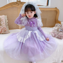 Autumn and winter clothes girls princess skirt children 3 woolen knitted dress 4 little girl 5 fluffy mesh skirt 6 years old