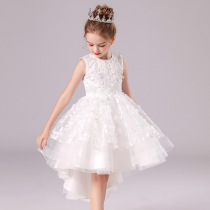 Summer dress girl white gauze princess dress childrens dress piano dress little girl fishtail dress flower girl wedding dress