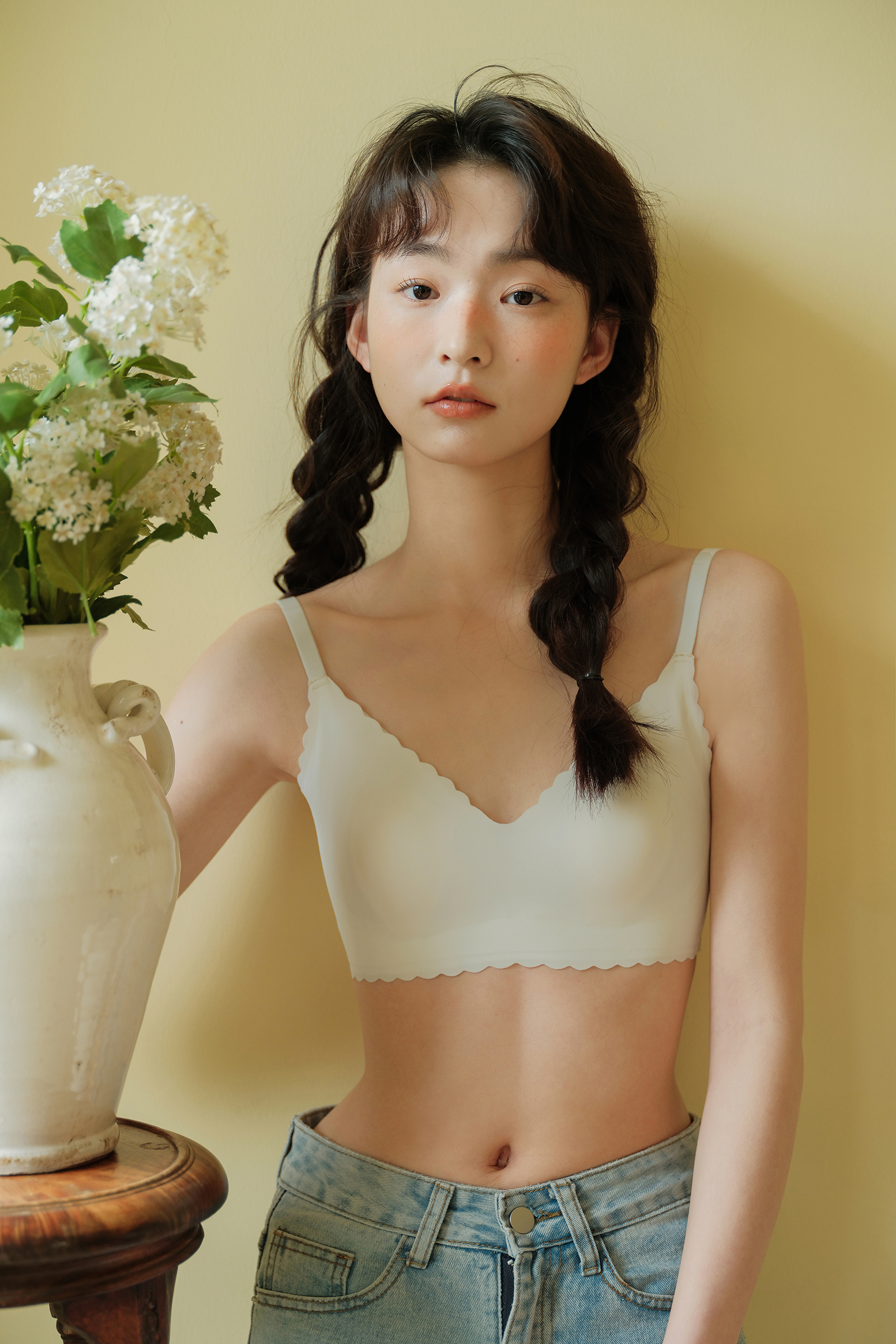 Xin Help Bra Adolescent Girl No Mark Lace Comfort Underwear Small Chest Coalless bra No steel ring glossy Glossy Breathable Underwear