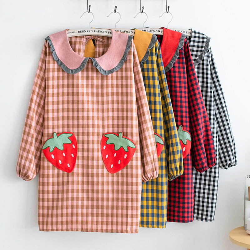 Apron Reversed Overcoat Household Kitchen Cute Japanese Long-sleeved Korean Fashion Women Cooking Work Adult Skirt Style