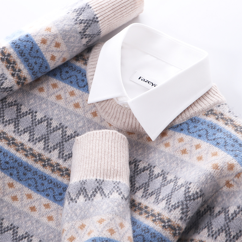 VIRRI CIAGA light luxury autumn 100% pure wool sweater men's round neck striped men's sweater sweater