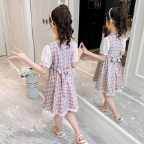 Girls dress pure cotton summer childrens plaid skirt thin 2021 new net red princess dress big virgin foreign style