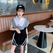 Girls summer new suit 2021 childrens net red Western style hip-hop thin section girls summer short-sleeved two-piece suit