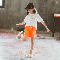 Childrens clothing Girls  2021 summer suit Middle and large childrens 12 net red foreign style summer casual shorts fashionable two-piece set