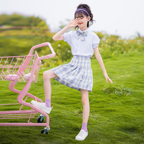Girls summer suit 2021 new foreign style girls college style set skirt summer dress childrens jk two-piece set