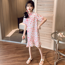 Girls cheongsam 2021 summer new childrens foreign style retro girl Chinese national style butterfly dress Hanfu