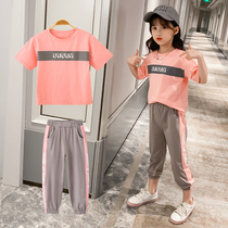 Girls summer suit 2021 new childrens clothing net red summer hip-hop style girls Korean version of the Western style short-sleeved two-piece suit