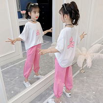 Girls net red suit 2021 new summer fashion style big childrens sports childrens summer girl two-piece set