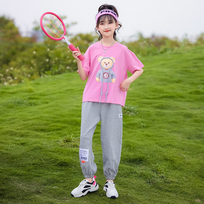 Girls summer pie suit 2022 new children's Han Edition network red summer clothing in the two - piece tide