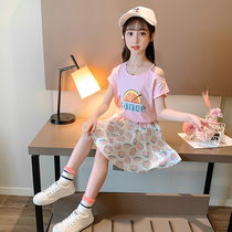 Girls suit 2021 new summer net red childrens girls foreign summer short-sleeved Korean version of the two-piece set tide