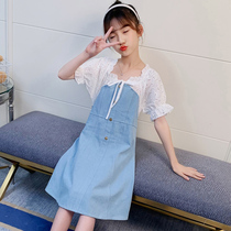 Girls denim skirt summer dress 2021 new foreign style childrens dress female big child princess dress girls summer skirt