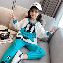 Girls  suit spring 2021 new childrens foreign style cartoon spring and Autumn net red fashionable girl Korean version two-piece set