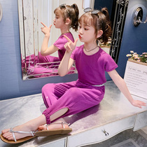 Girls Sports suit Childrens clothing thin middle and large childrens quick-drying short-sleeved shorts Two-piece set of childrens summer clothes Girls t-shirt tide