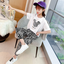 Girls  suit 2021 new summer dress foreign style Zhongda childrens net red girl summer cartoon fashion two-piece set tide