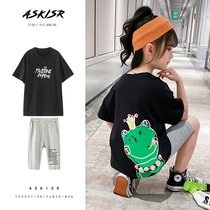 Girls net red suit summer dress 2021 new cartoon childrens foreign style little girl summer sports fashionable two-piece set