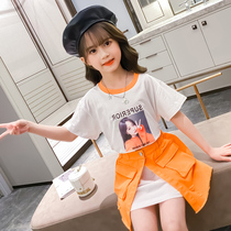 Girls summer suit net red 2021 new childrens foreign style little girl summer fashion two-piece fashion