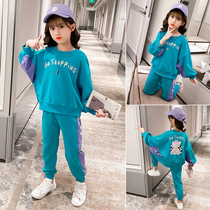 Girls  suit spring 2021 new childrens net red spring and autumn fashion girl Korean version cartoon foreign style two-piece set