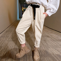 Womens big child labor pants spring pants 2021 new loose girls black pants foreign style 12-year-old girls spring clothes