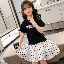 Girls dress summer dress 2021 new style long dress middle child princess dress short sleeve childrens summer skirt tide
