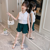 Net red Girls sports suit summer 2021 new foreign style childrens summer girls summer short-sleeved two-piece suit