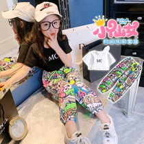 Girls suit summer clothes 2021 new Korean version of the big child foreign style sports leisure clothing summer childrens net red tide