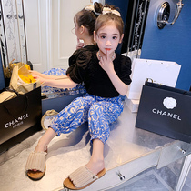 Girls summer clothes net red suit 2021 new foreign style childrens summer sports fashionable girls short-sleeved tide large childrens clothing