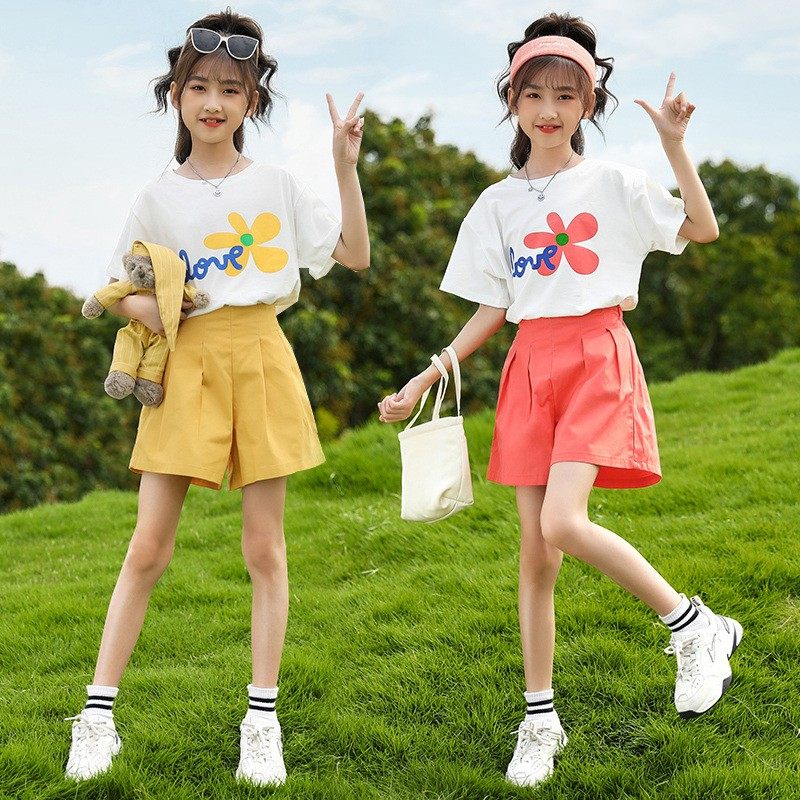 Girl Clothing Summer Sports Suit 2022 New CUHK Child Girl Girl Thin Ocean Pie Net Red Two-piece Set
