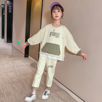 Girls  net red suit foreign spring 2021 new childrens Korean version of the fashionable two-piece sweater big boy spring and autumn tide