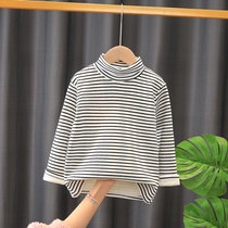 Childrens clothing girls sweater velvet 2021 new childrens autumn and winter thickened childrens high-neck base shirt girls foreign style