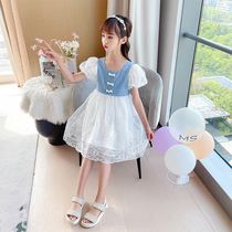 Girls dresses summer 2021 new foreign style summer childrens clothing little girl princess dress puffy yarn denim skirt