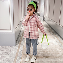 Plaid childrens shirt Girls  clothing top 2021 autumn new fashion shirt thin long-sleeved foreign style little girl
