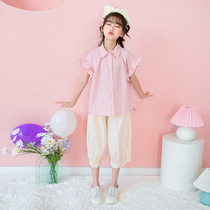 Net Red Girls summer suit 2021 new foreign style childrens fashion medium and large virgin girl summer sports two-piece set